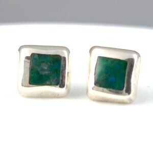 .950 Peruvian Sterling Silver Square Stud Earrings with Natural Stone